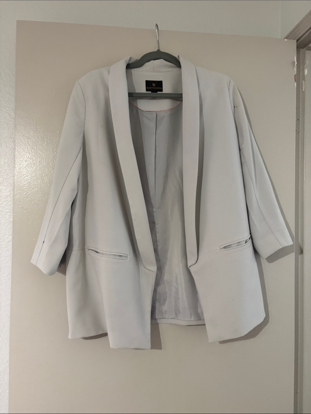 Worthington Light Gray Open-Front Shawl Blazer